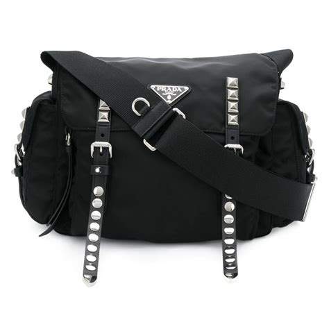 prada studded leather handbag|prada padded nylon shoulder bag.